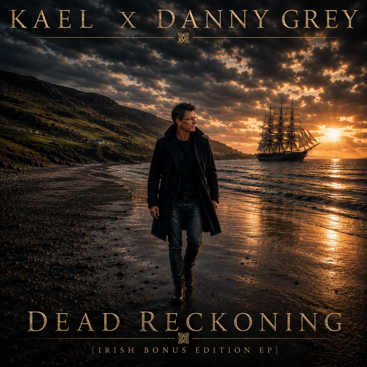 Dead Reckoning cover artwork by Kael and Danny Grey on a stormy coast with tall ship.